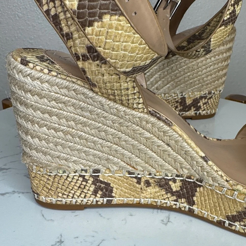 Lauren Ralph Lauren Hilarie Ankle Strap Espadrille Tan Snake Print Wedges - 10‎